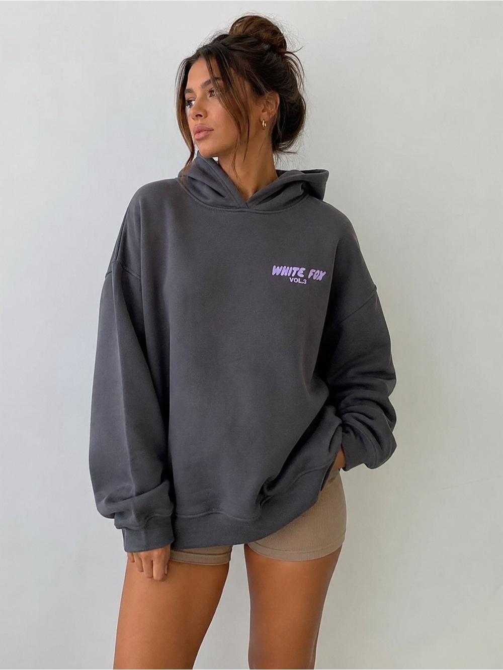 White Fox Vol. 3 Oversized Fleece Hoodie Charcoal Gray Size Large size L